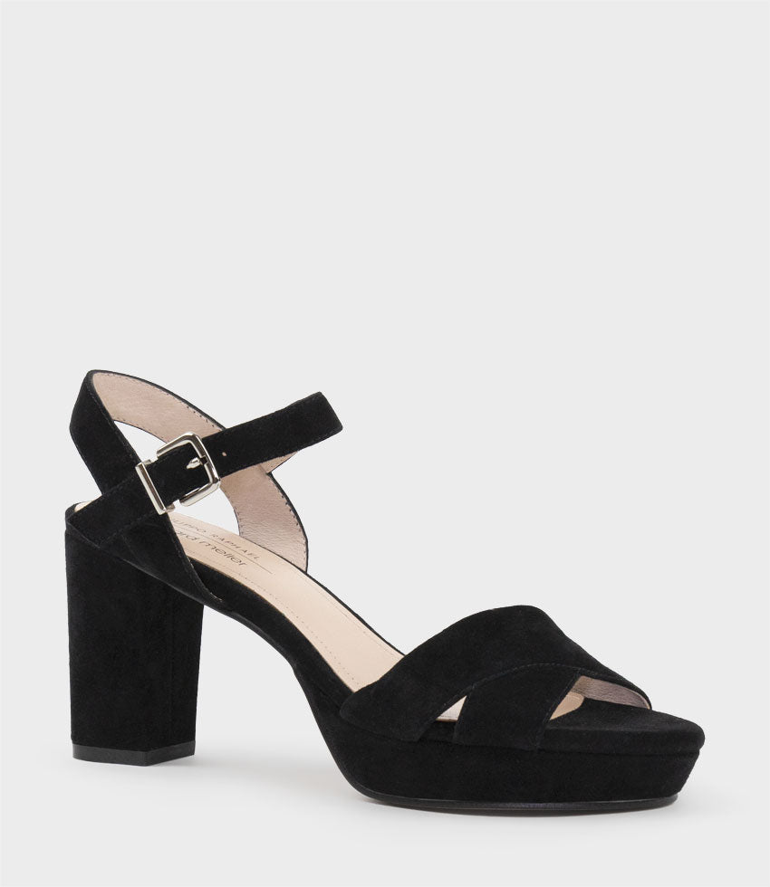 ROWAN80 Asymmetrical Platform Sandal in Black Suede - Edward Meller