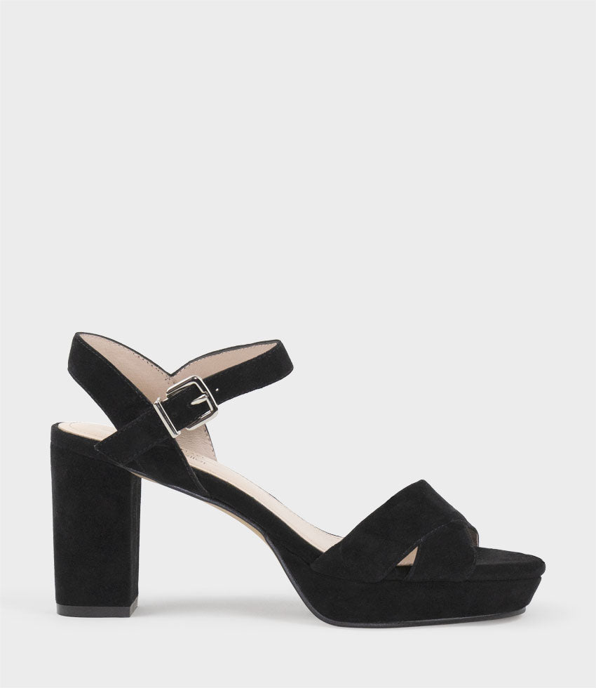 ROWAN80 Asymmetrical Platform Sandal in Black Suede - Edward Meller