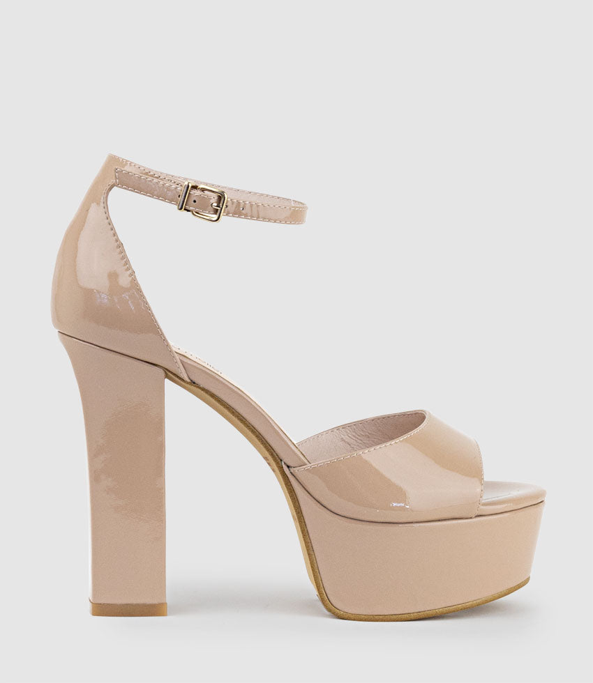 ROXY125 Open Toe Platform Sandal in Nude Patent - Edward Meller