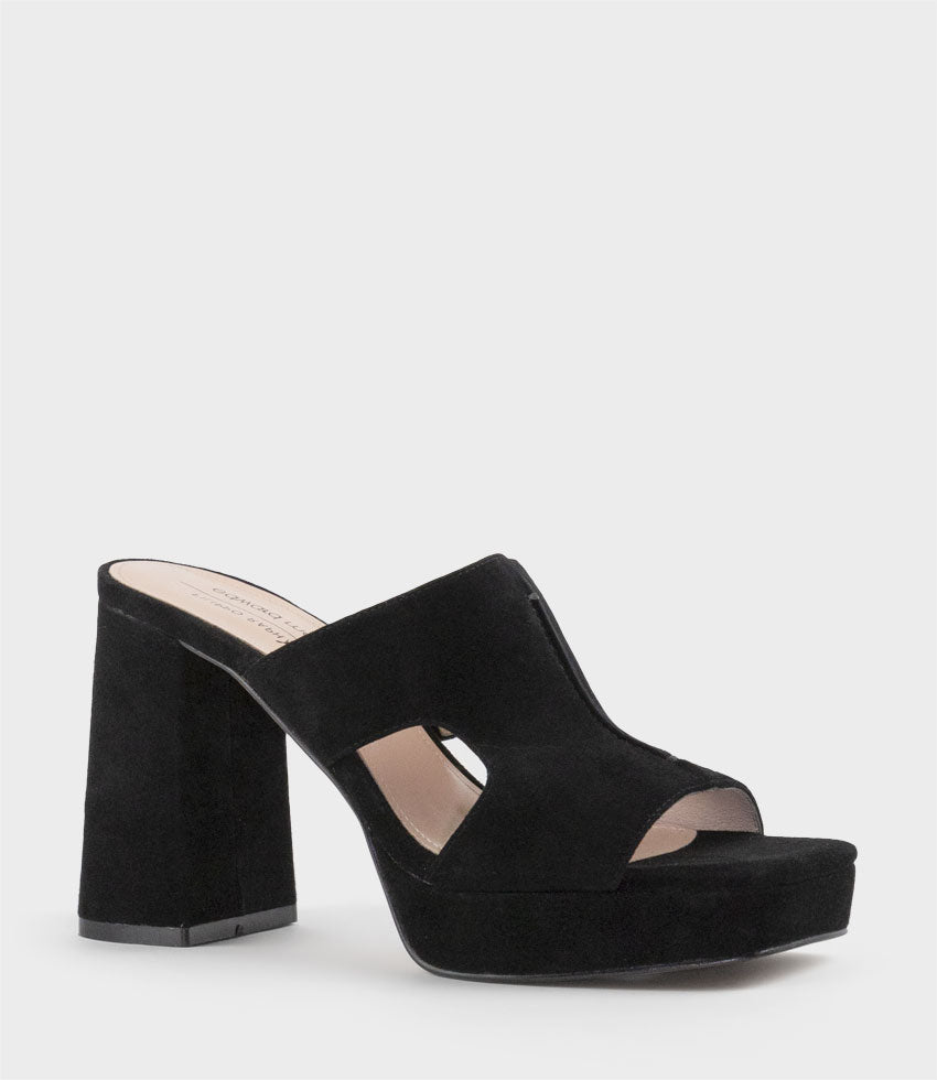 RYLIE95 Platform Slide with Cut-out in Black Suede - Edward Meller