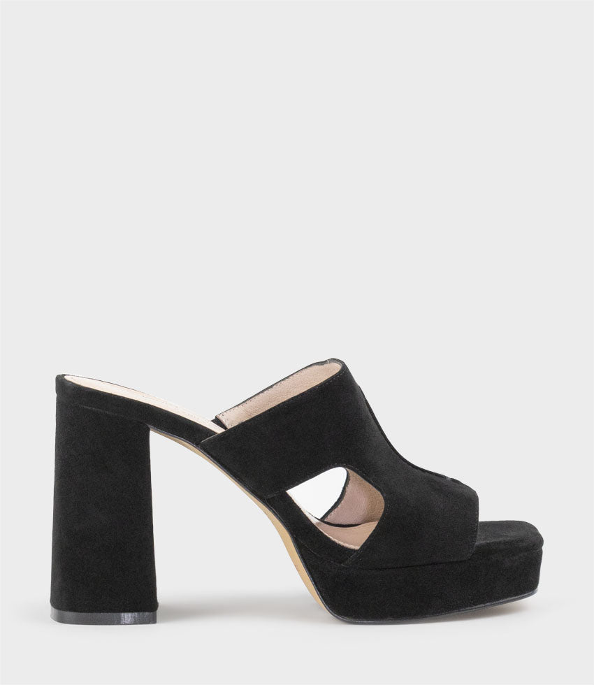 RYLIE95 Platform Slide with Cut-out in Black Suede - Edward Meller