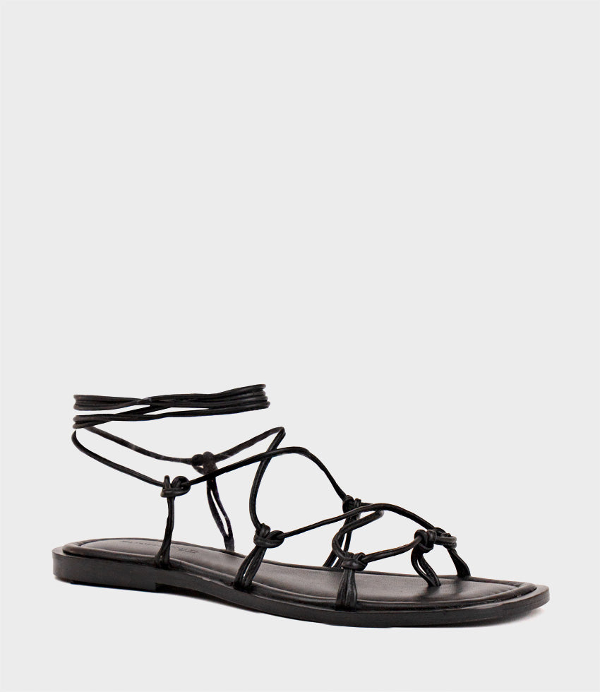 SAMILLA Sandal with Knotted Ankle Tie in Black - Edward Meller