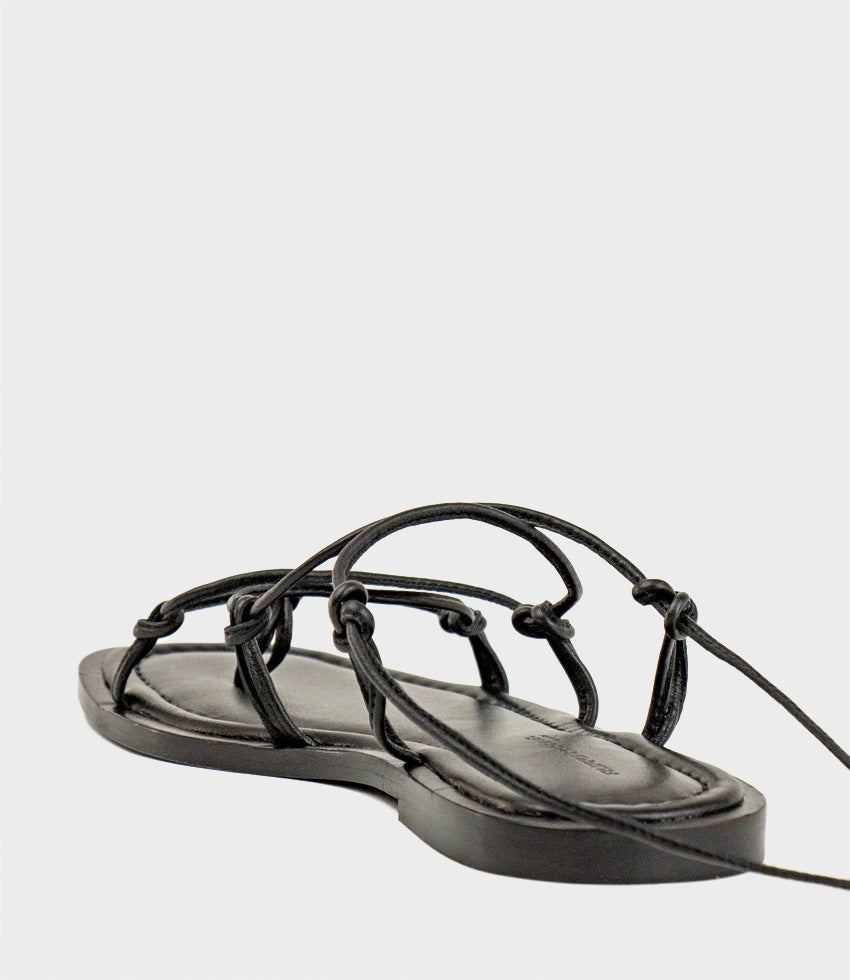 SAMILLA Sandal with Knotted Ankle Tie in Black - Edward Meller