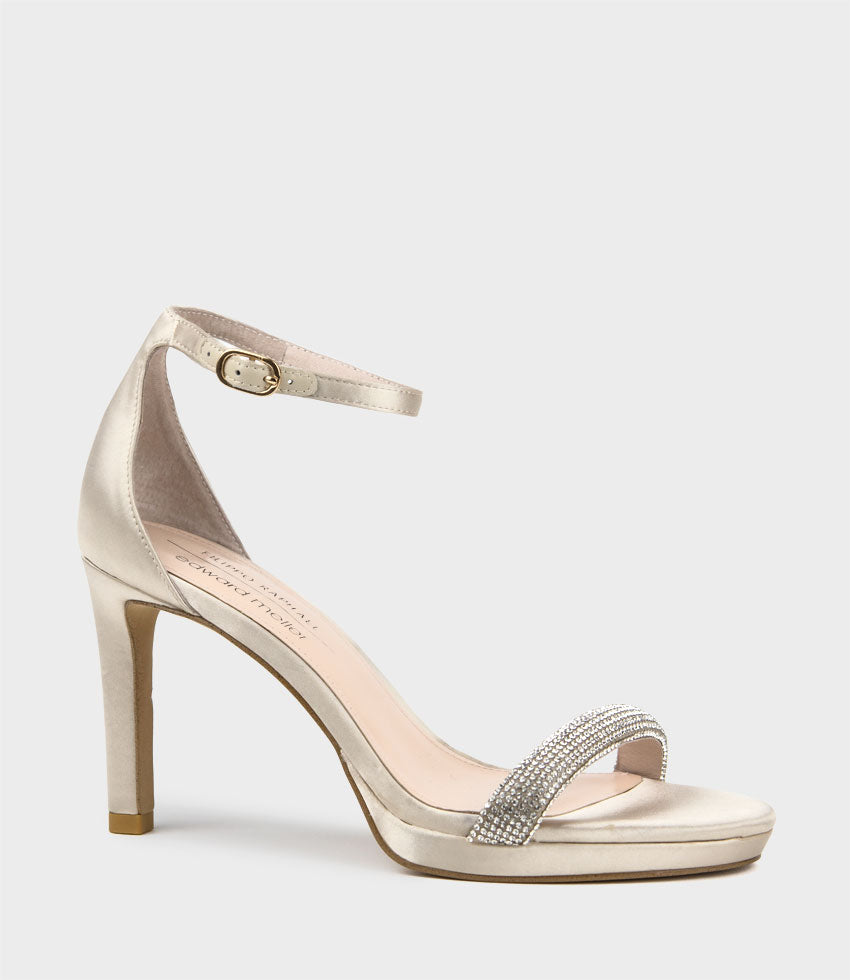 SATINA90 Diamond Band Sandal Platform Sandal in Champagne Satin - Edward Meller