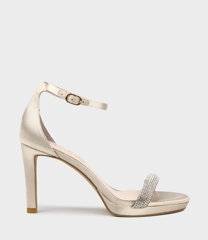 SATINA90 Diamond Band Sandal Platform Sandal in Champagne Satin - Edward Meller