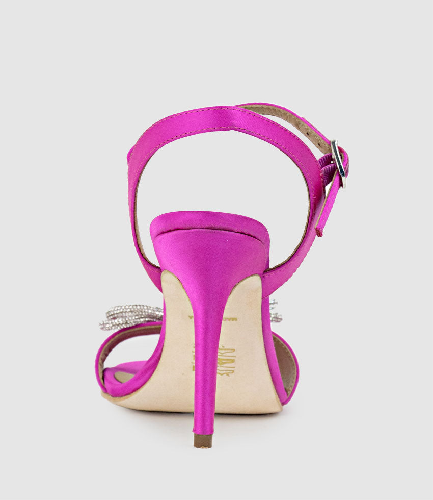 SERENE100 Sandal with Crystal Bow in Hot Pink Satin - Edward Meller