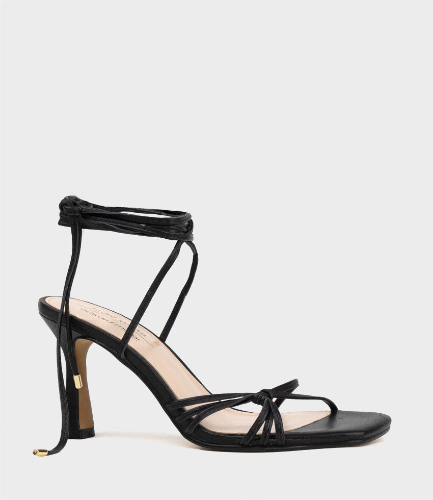 SIDNEY80 Square Toe Ankle Tie Sandal in Black - Edward Meller