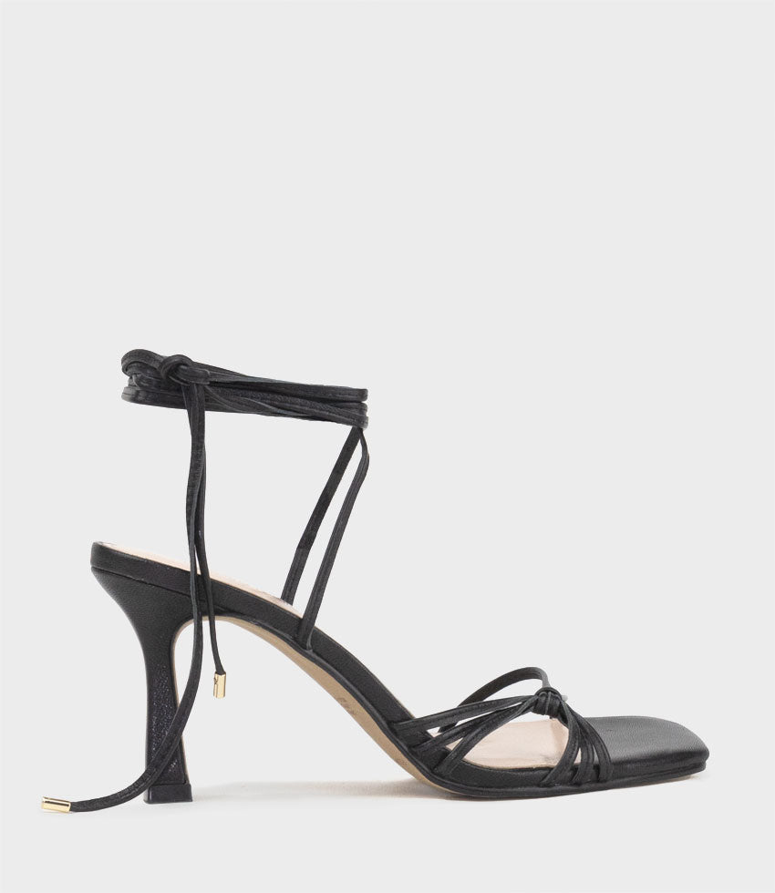 SIDNEY80 Square Toe Ankle Tie Sandal in Black - Edward Meller