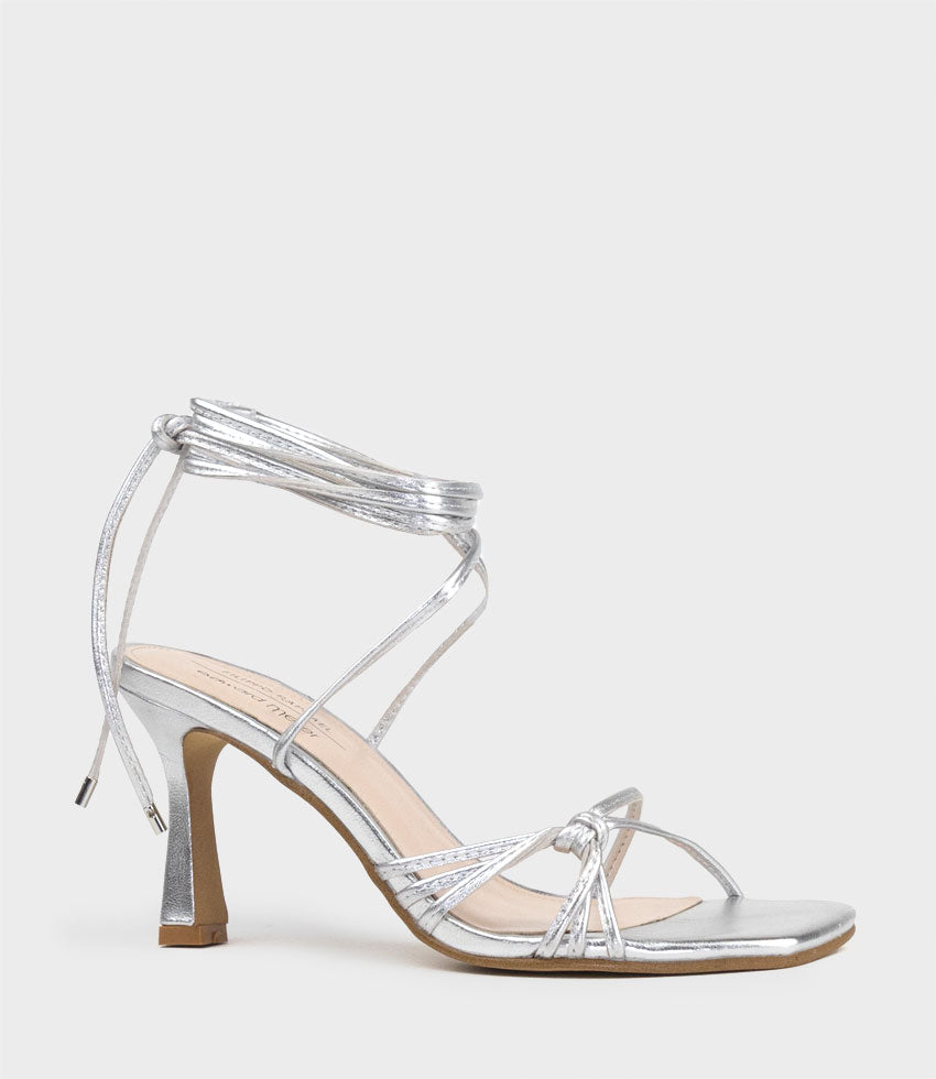 SIDNEY80 Square Toe Ankle Tie Sandal in Silver - Edward Meller