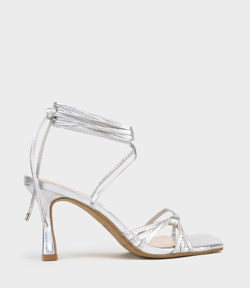 SIDNEY80 Square Toe Ankle Tie Sandal in Silver - Edward Meller
