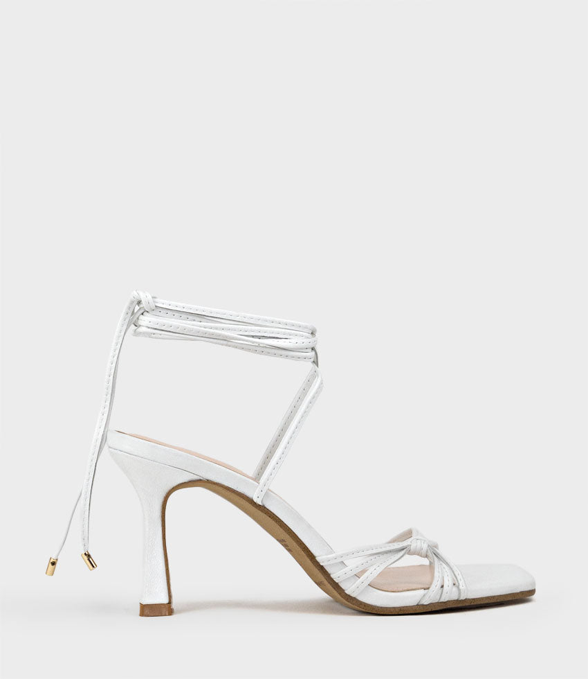SIDNEY80 Square Toe Ankle Tie Sandal in White - Edward Meller
