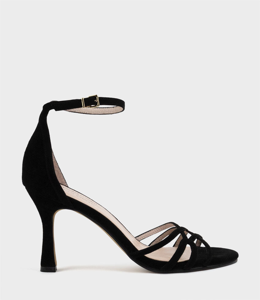 SIENA85 Multistrap Sandal in Black Suede - Edward Meller