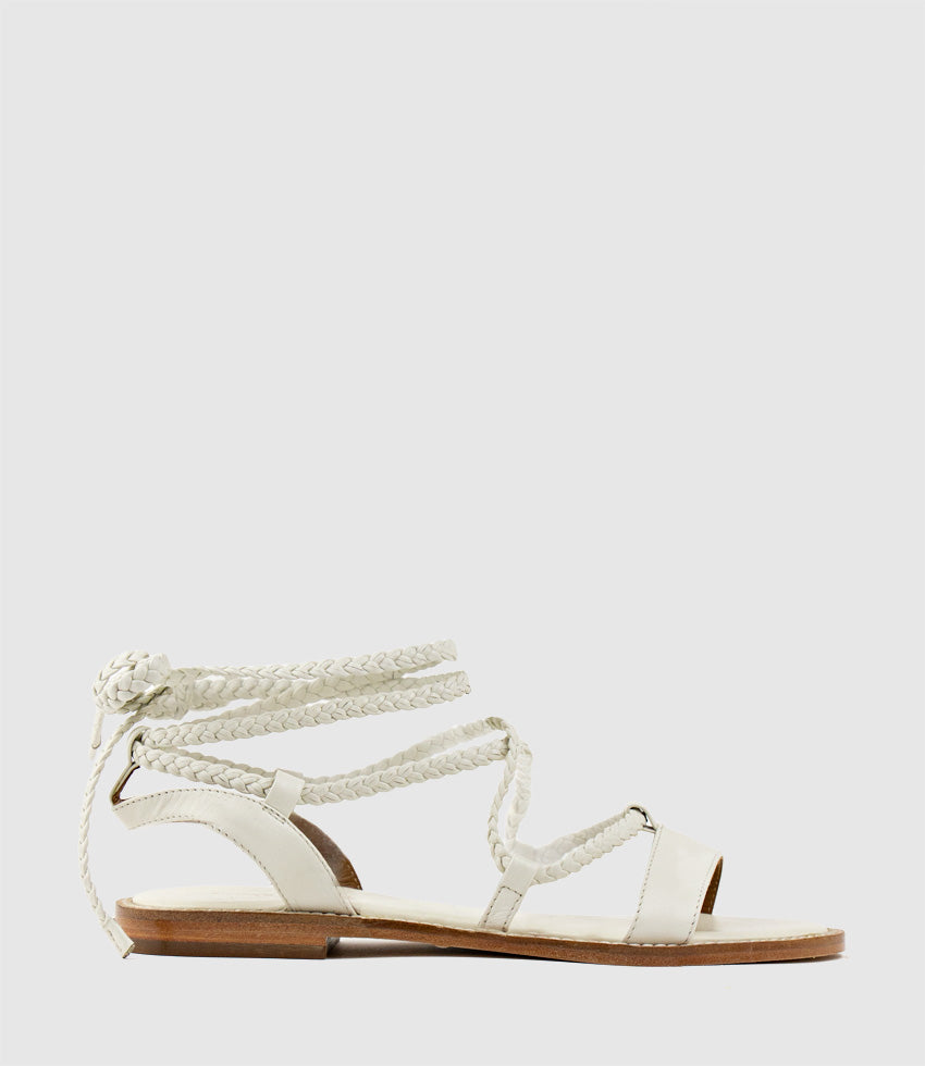 SION Sandal with Woven Ankle Tie in White - Edward Meller