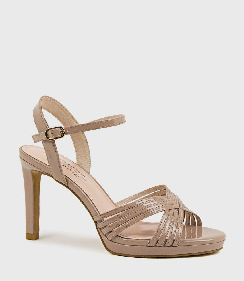 SONA90 Cross Strap Platform Sandal in Nude Patent - Edward Meller