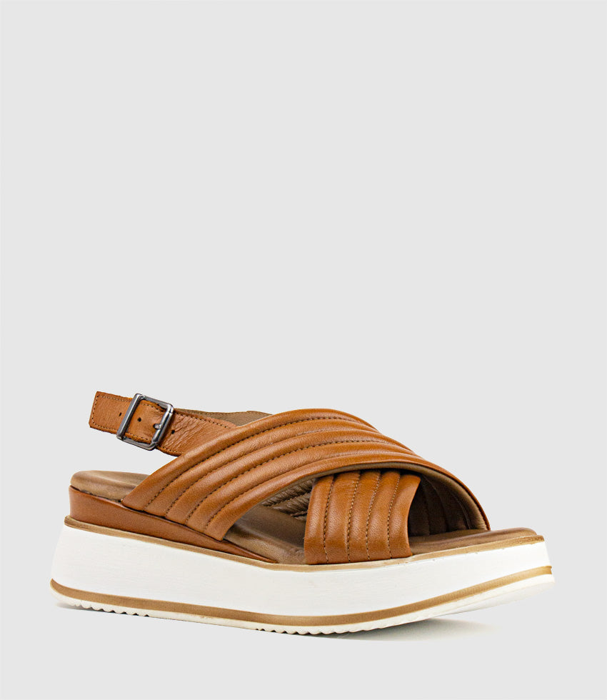 SUTTON Crossover Quilted Sandal in Tan - Edward Meller