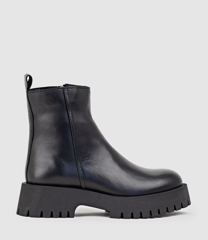 ULANI Ankle Boot on Thick Sole in Black - Edward Meller
