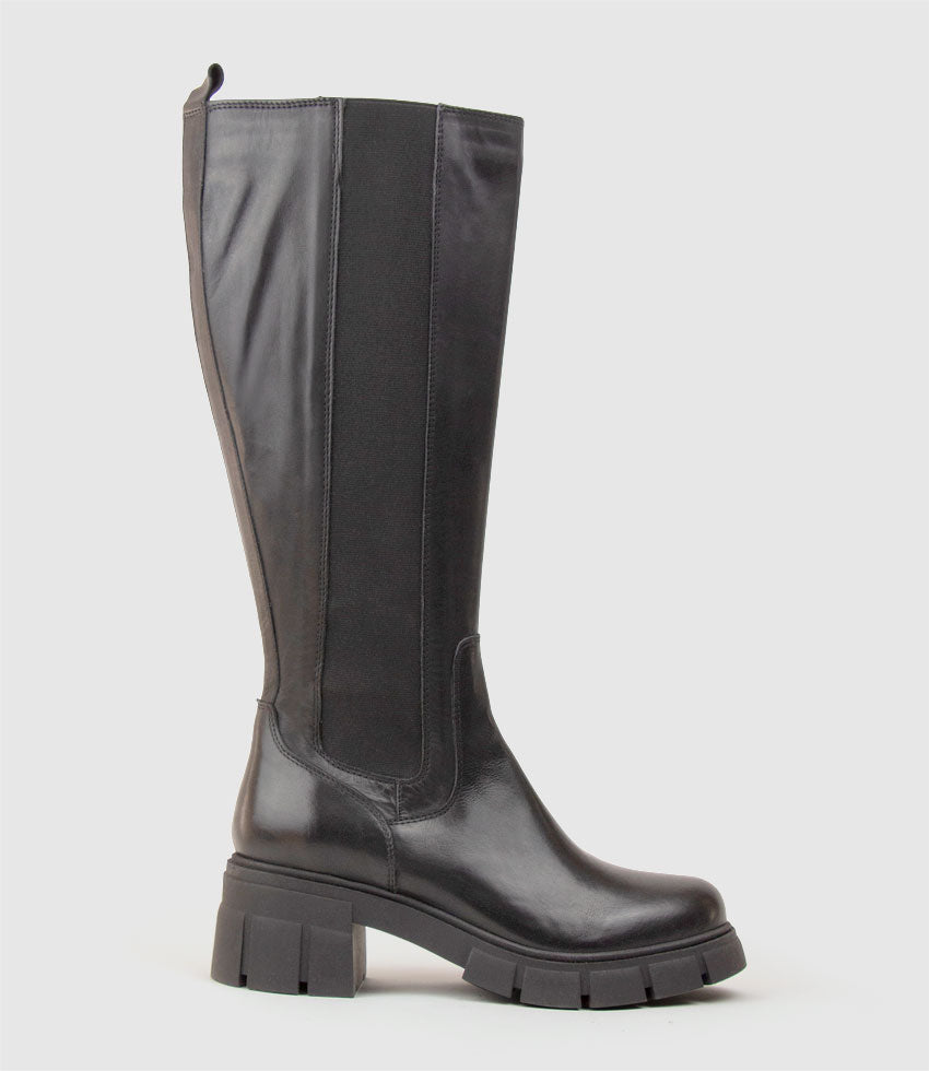 VERGE Knee High Boot with Gusset in Black - Edward Meller