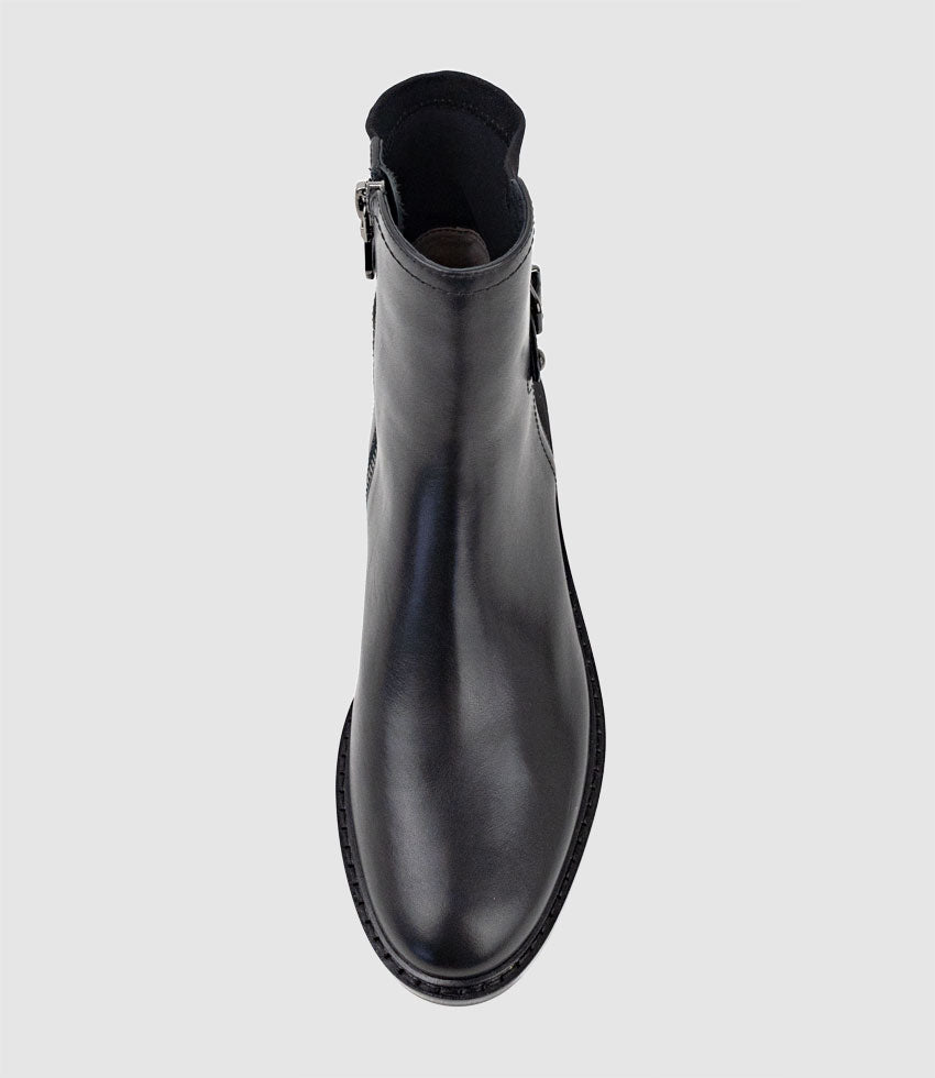 WARNER30 Half and Half Ankle Boot in Black Waxy Calf - Edward Meller