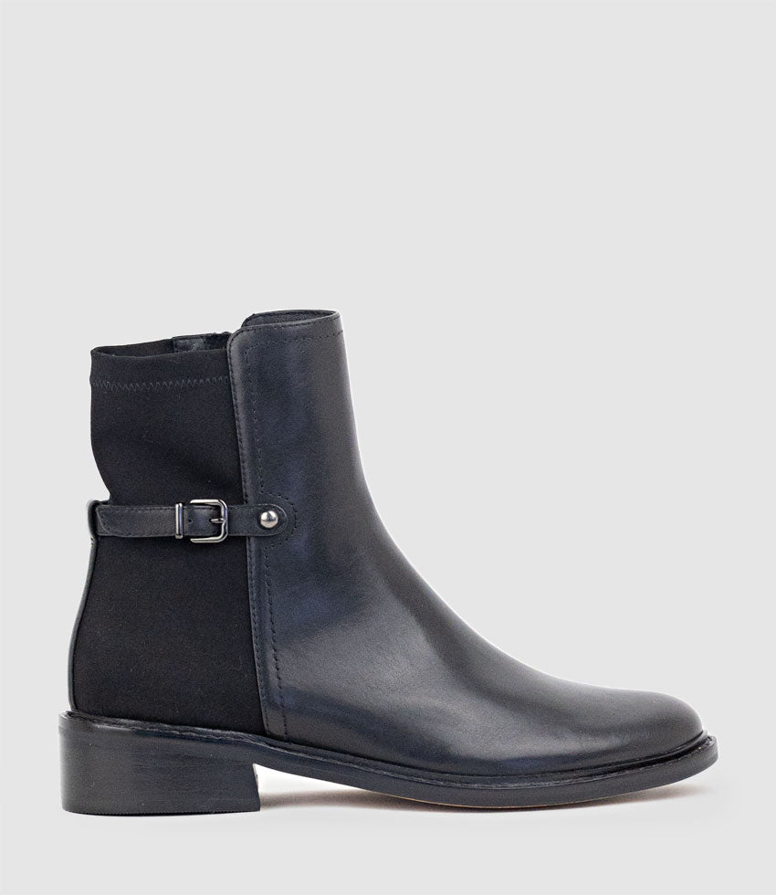 WARNER30 Half and Half Ankle Boot in Black Waxy Calf - Edward Meller