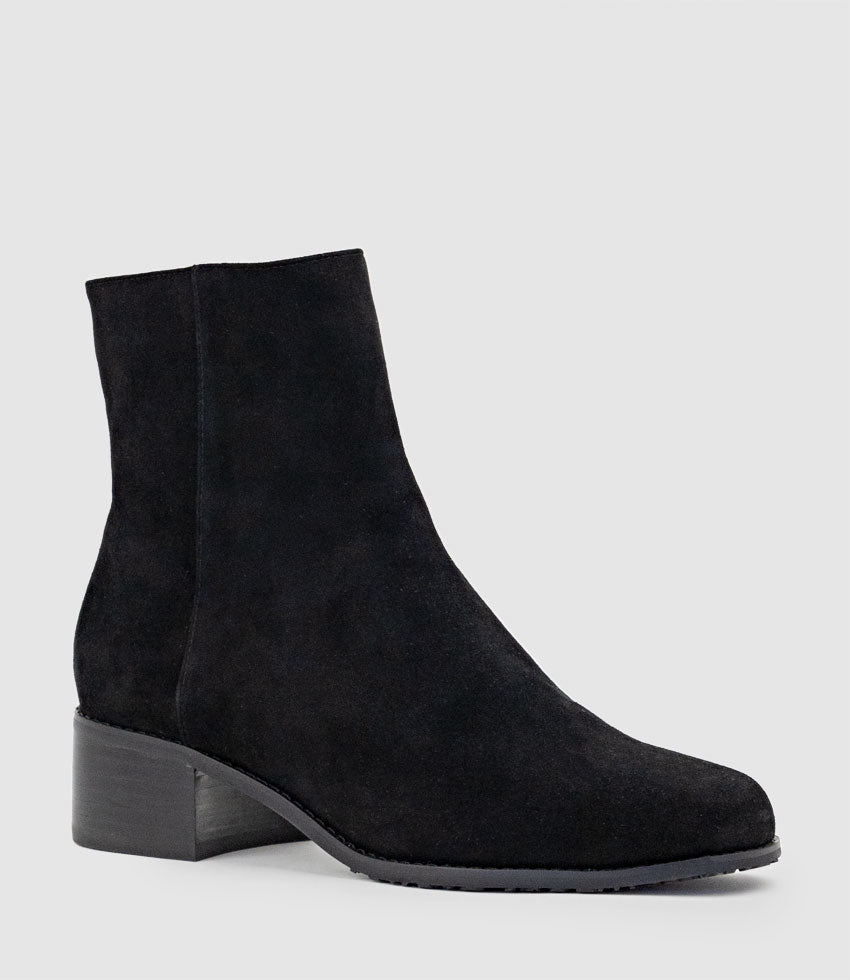 WESTON40 Ankle Boot with Zip in Black Suede - Edward Meller