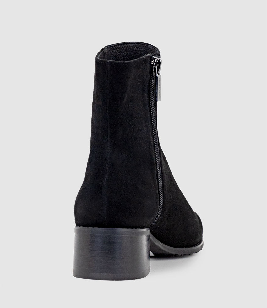 WESTON40 Ankle Boot with Zip in Black Suede - Edward Meller