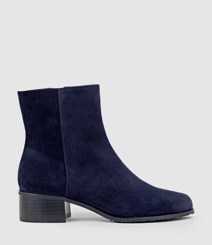 WESTON40 Ankle Boot with Zip in Navy Suede - Edward Meller