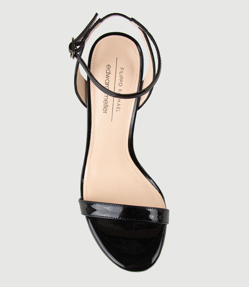 WHISPER110 Single Strap Platform Sandal in Black Patent - Edward Meller