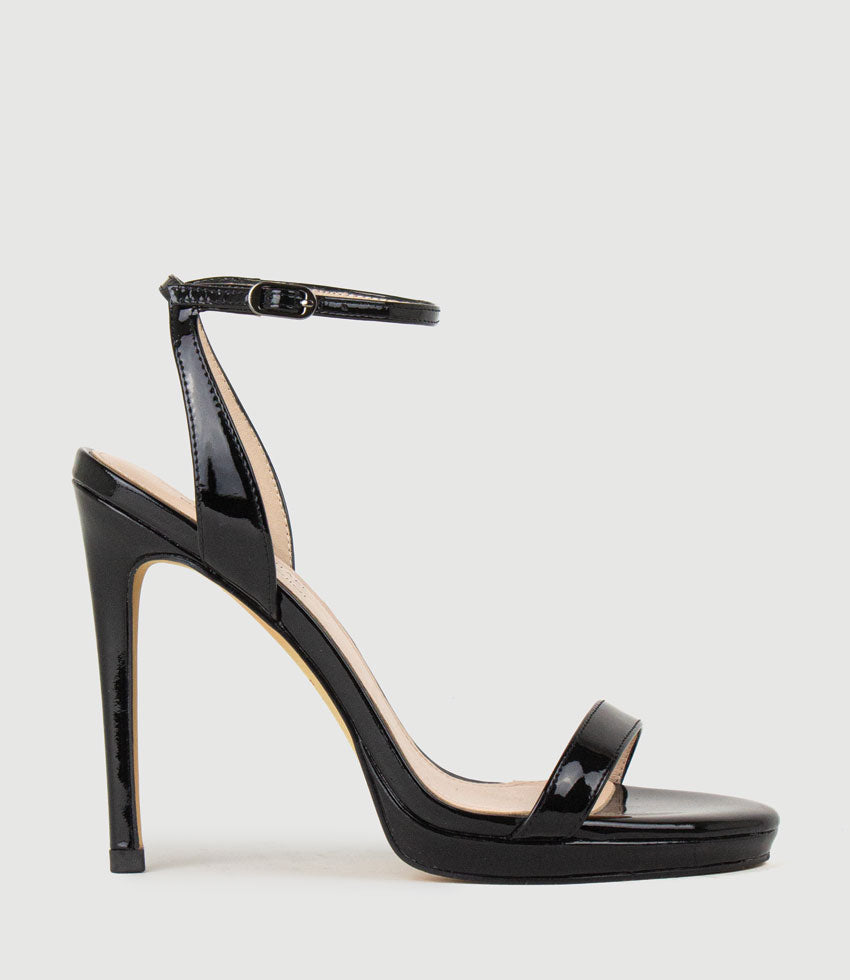 WHISPER110 Single Strap Platform Sandal in Black Patent - Edward Meller
