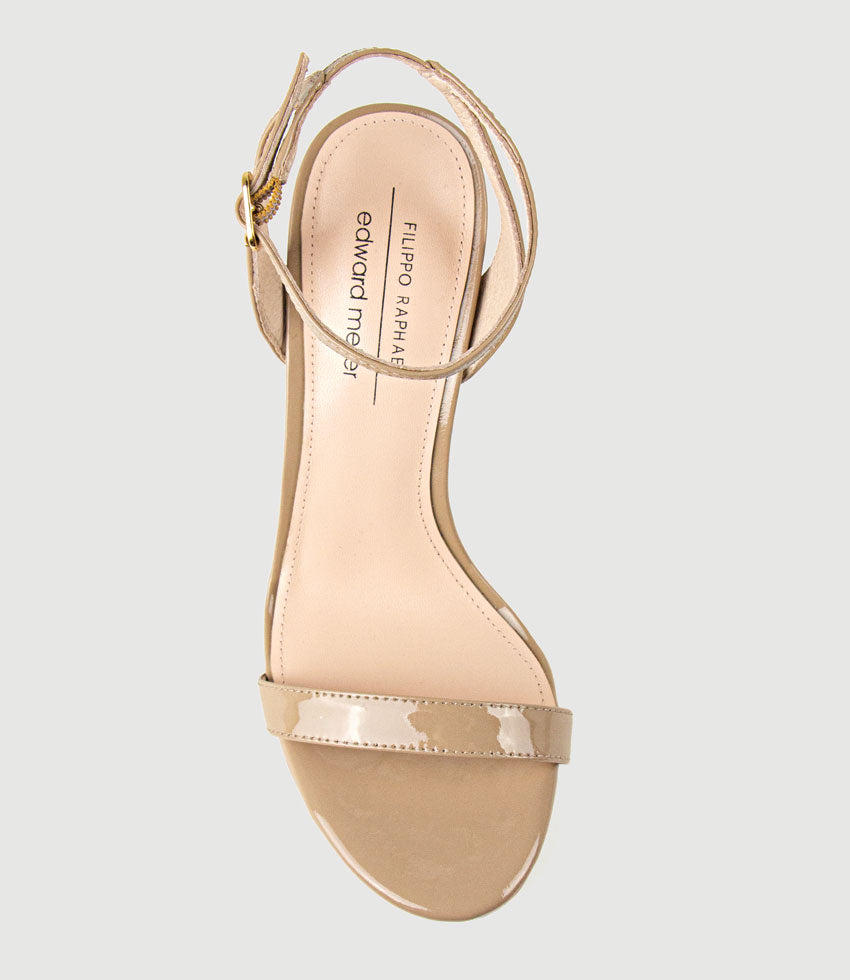 WHISPER110 Single Strap Platform Sandal in Nude Patent - Edward Meller