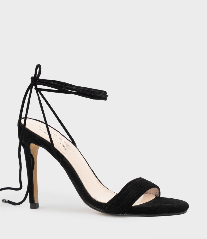 WISTERIA100 Ankle Tie Sandal in Black Suede - Edward Meller