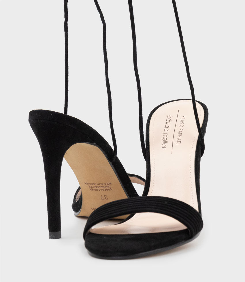WISTERIA100 Ankle Tie Sandal in Black Suede - Edward Meller