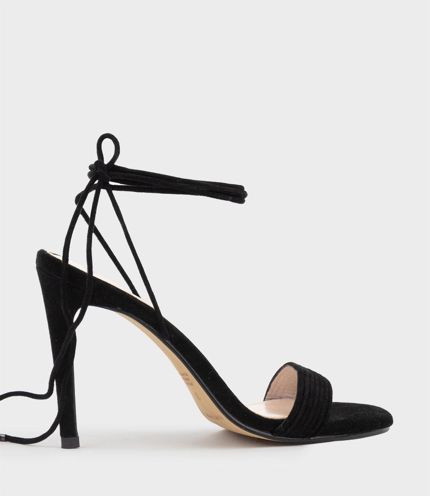 WISTERIA100 Ankle Tie Sandal in Black Suede - Edward Meller