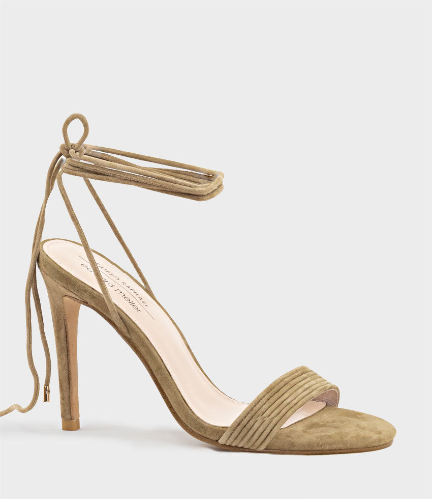 WISTERIA100 Ankle Tie Sandal in Camel Suede - Edward Meller
