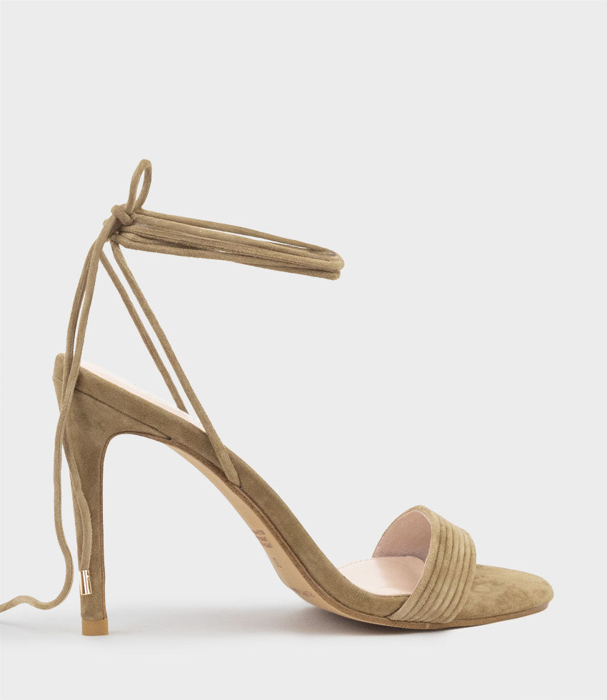WISTERIA100 Ankle Tie Sandal in Camel Suede - Edward Meller