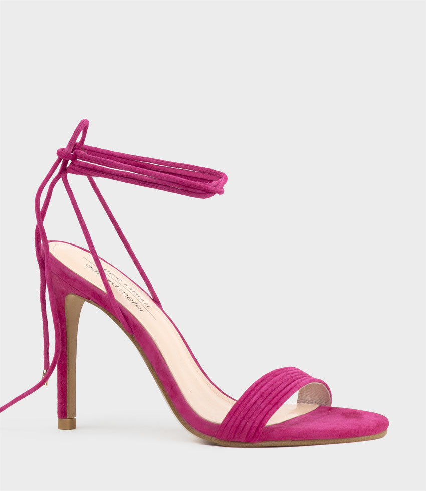 WISTERIA100 Ankle Tie Sandal in Hot Pink Suede - Edward Meller