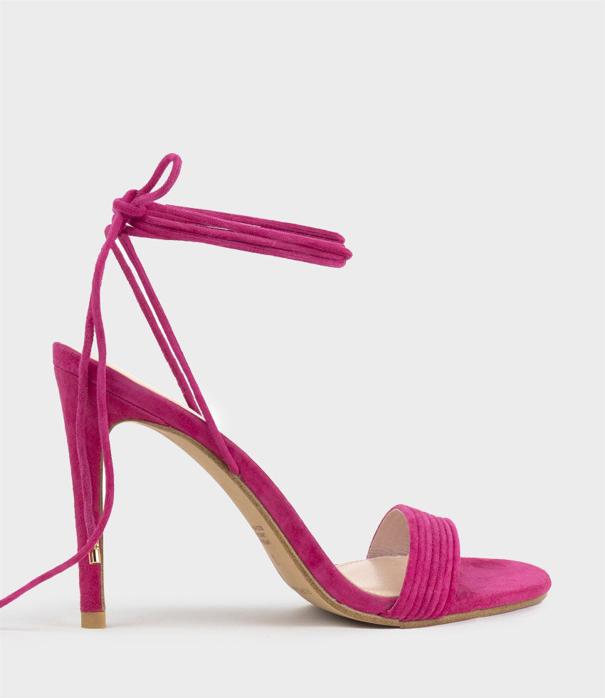 WISTERIA100 Ankle Tie Sandal in Hot Pink Suede - Edward Meller