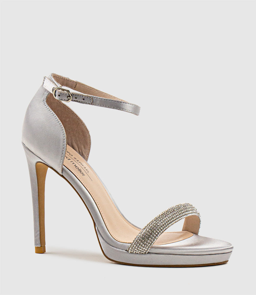 WISTFUL110 Diamond Band Platform Sandal in Silver Satin - Edward Meller