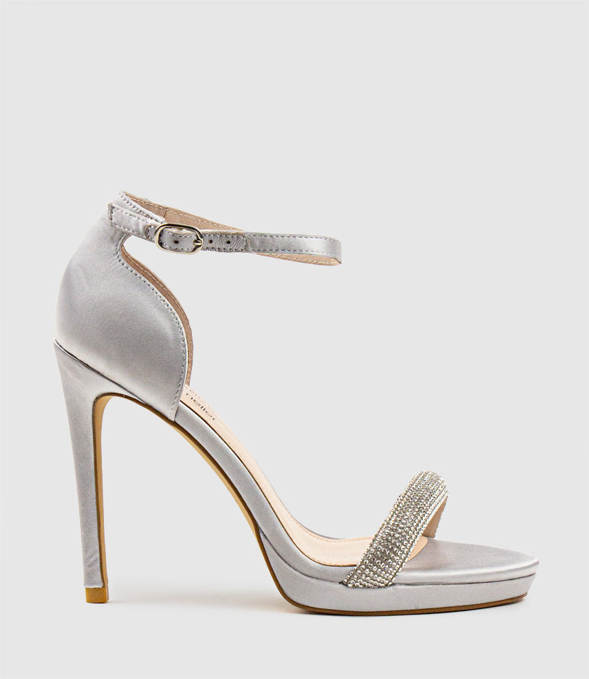 WISTFUL110 Diamond Band Platform Sandal in Silver Satin - Edward Meller