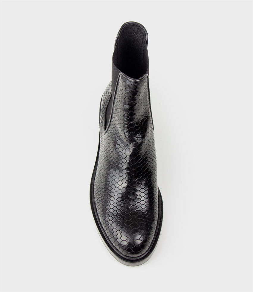 WYN Chelsea Boot on Exaggerated Sole in Black Reptile - Edward Meller