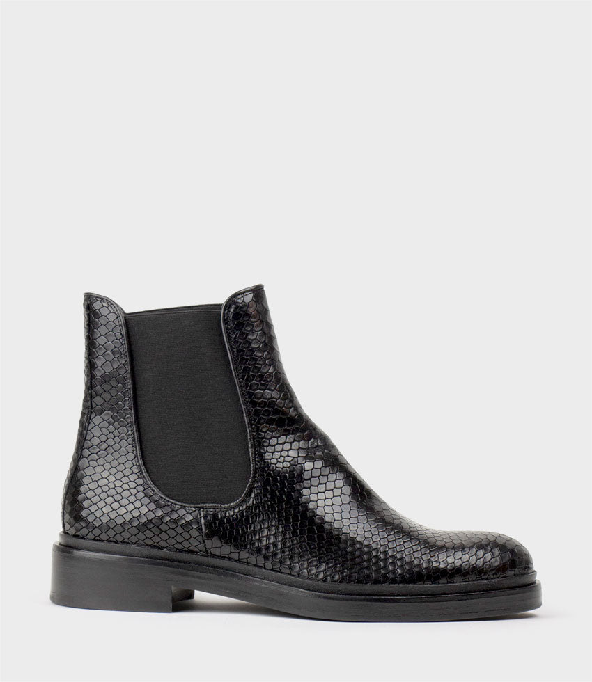 WYN Chelsea Boot on Exaggerated Sole in Black Reptile - Edward Meller