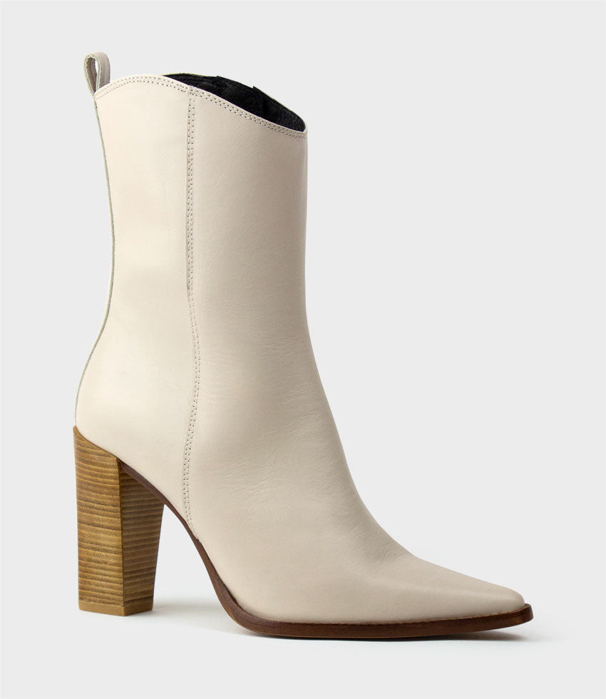XENA Western Ankle Boot in Ivory - Edward Meller