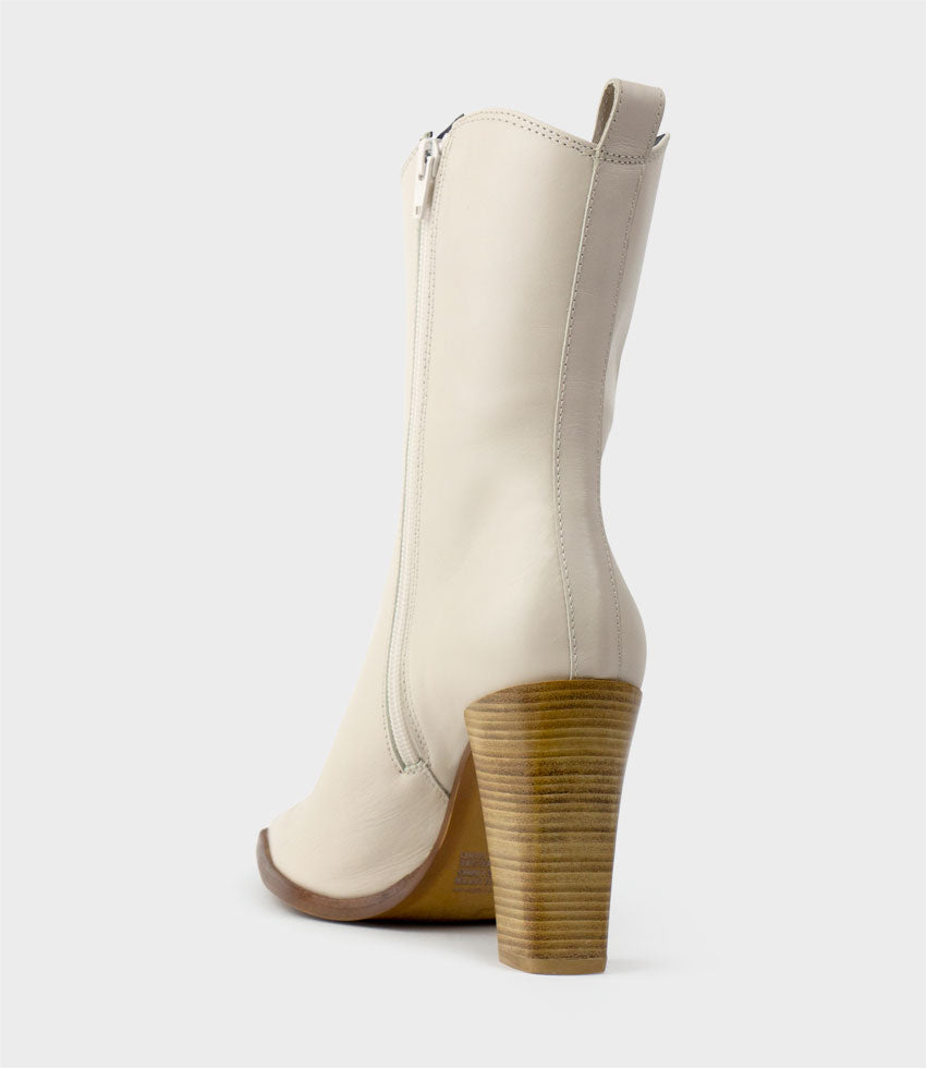 XENA Western Ankle Boot in Ivory - Edward Meller