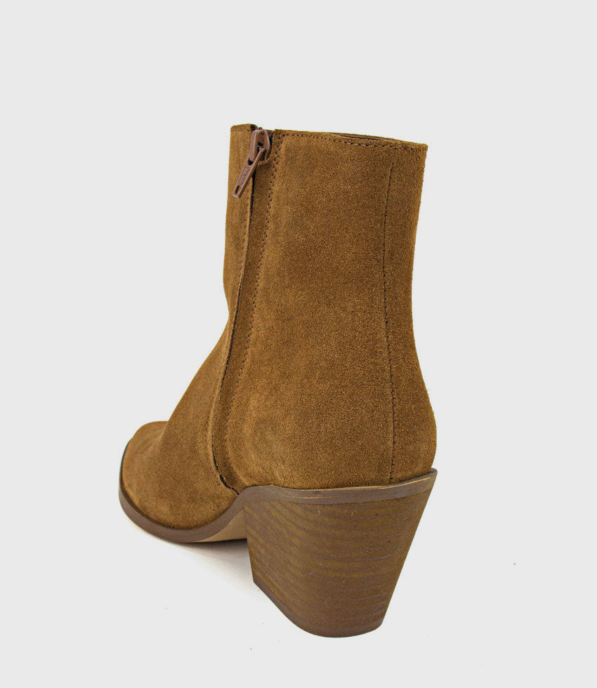 XILLA Western Style Ankle Boot in Tobacco Suede - Edward Meller
