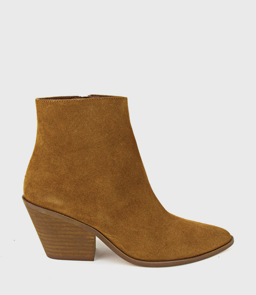 XILLA Western Style Ankle Boot in Tobacco Suede - Edward Meller