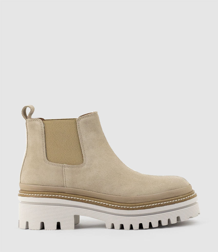 YAEL Lug Sole Boot in Sand Suede - Edward Meller