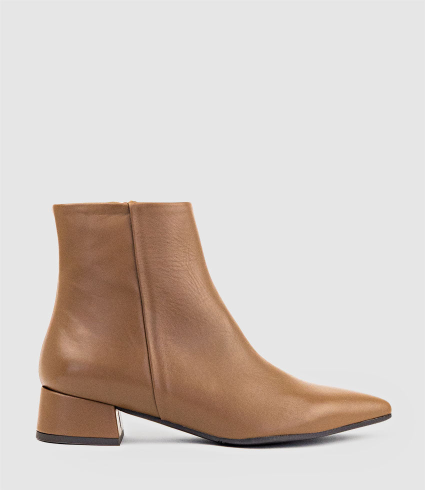 ZANA35 Pointed Ankle Boot in Tan - Edward Meller