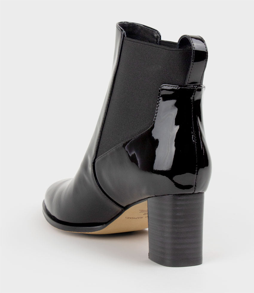 ZAPPA60 Block Heel Elastic Back Boot in Black Patent - Edward Meller