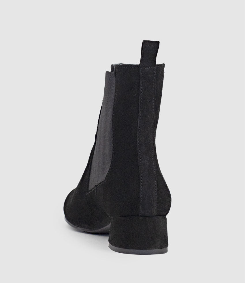 ZEBE35 Pointed Ankle Boot with Gusset in Black Suede - Edward Meller