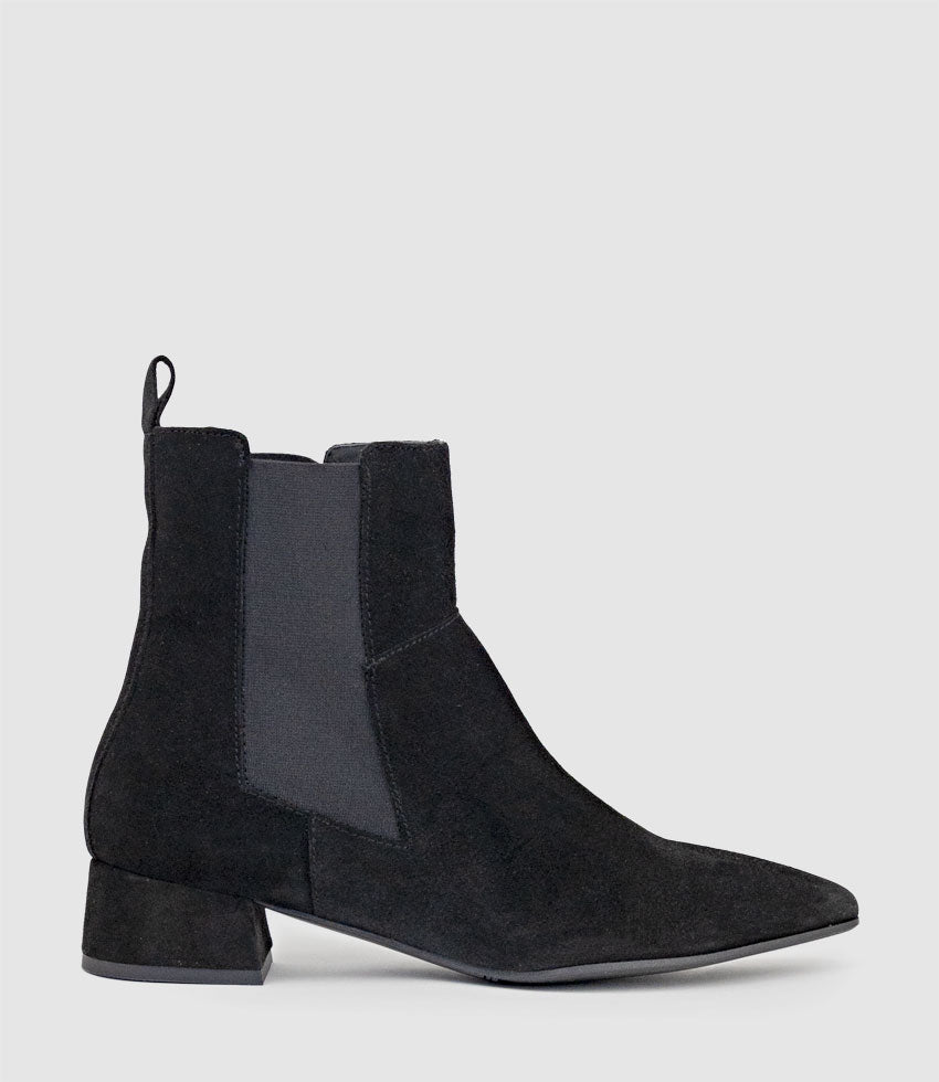ZEBE35 Pointed Ankle Boot with Gusset in Black Suede - Edward Meller