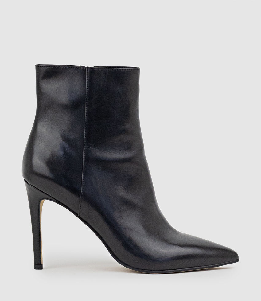 ZELIA100 Stiletto Ankle Boot in Black Baby Calf - Edward Meller
